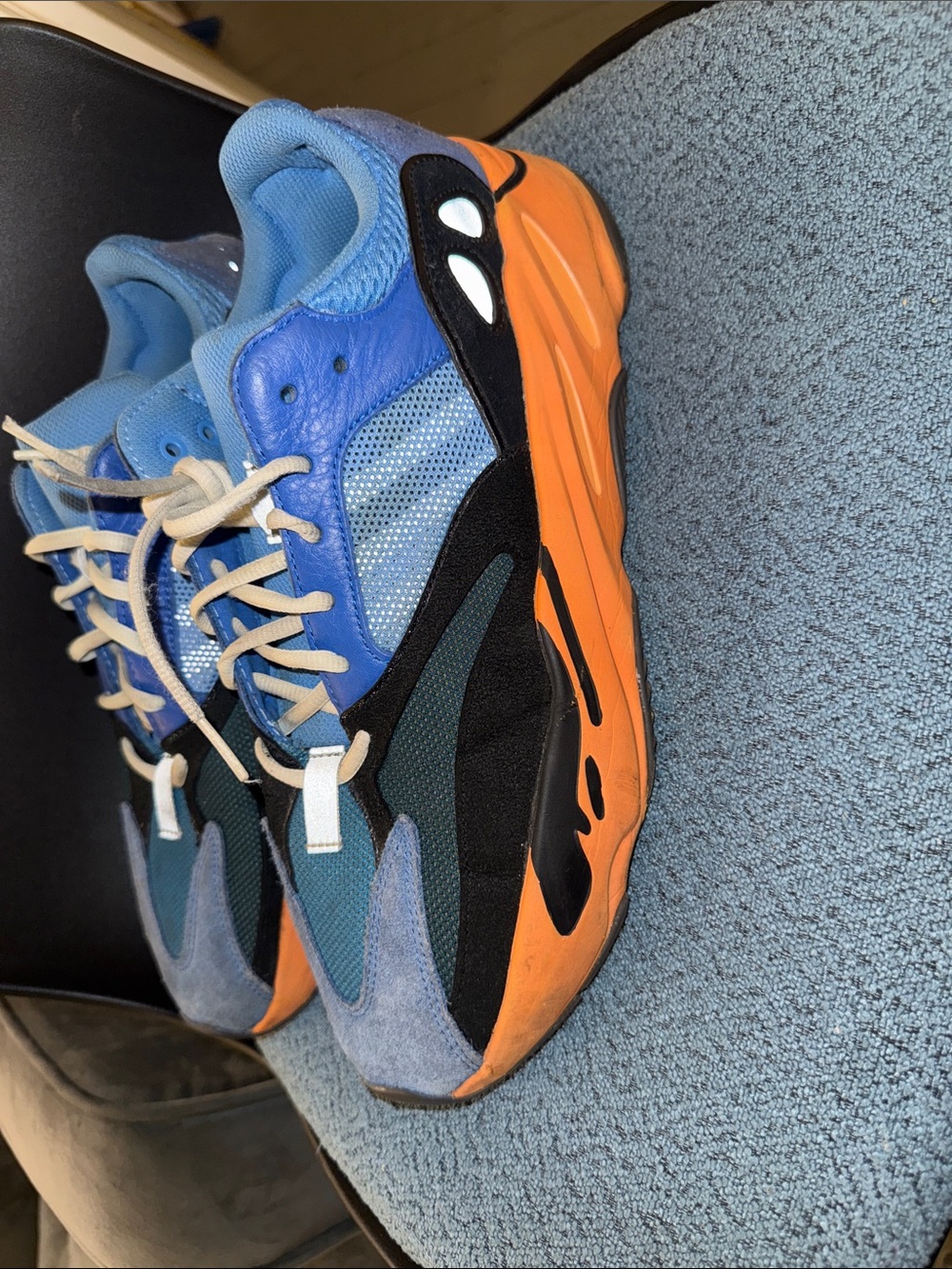 Yeezy Multi-Panel Sneakers in Blue, Orange & Black